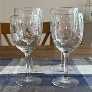 Floral Etched Wine Glasses Set of 4